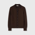 Retori Damier Wool And Silk Jacquard Button Down Cardi With Shirt Collar Chocolate - Knitwear - Luxury Cardigans for Women