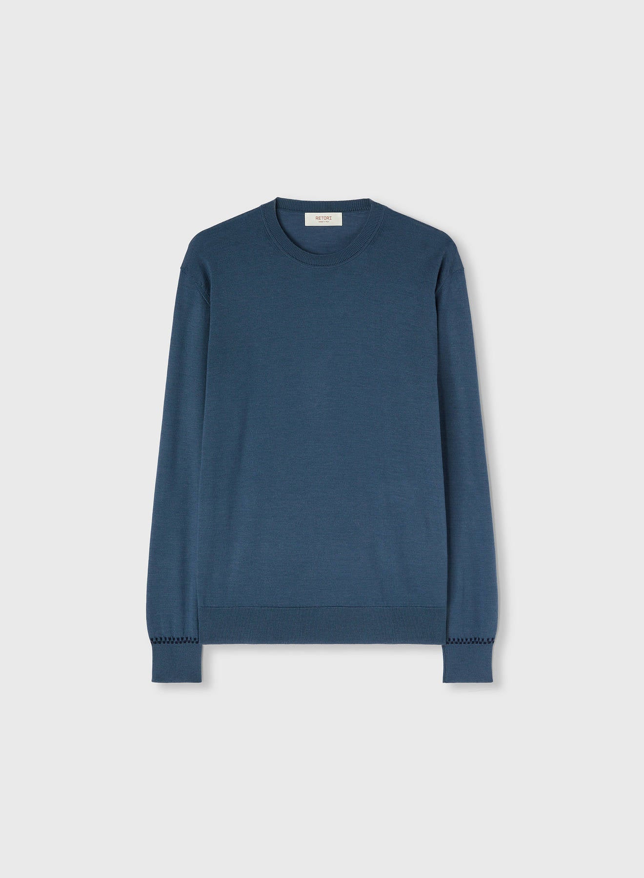 CUFF MICRO CHECK DETAIL CREWNECK AVIO AND NAVY
