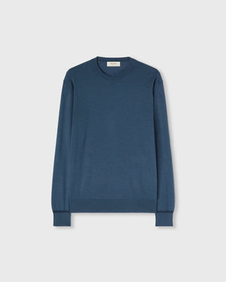 Retori Cuff Micro Check Detail Crewneck Avio And Navy - Knitwear - Luxury Sweaters for Men