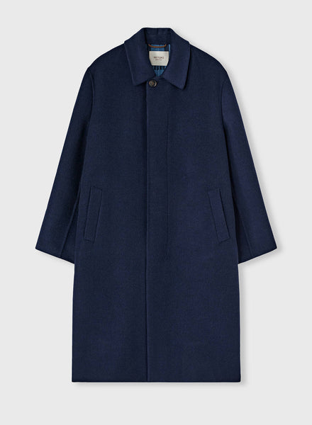 Double Jacquard Coat Navy And Sky - Luxury Overcoats for Men