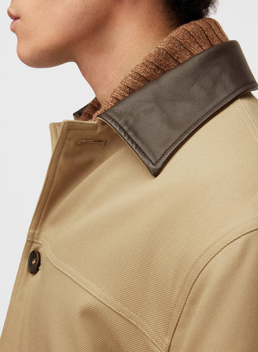 Retori Field Jacket With Leather Details Sand And Chocolate - Ready To Wear - Luxury Coats & Jackets for Men - Detail Neck