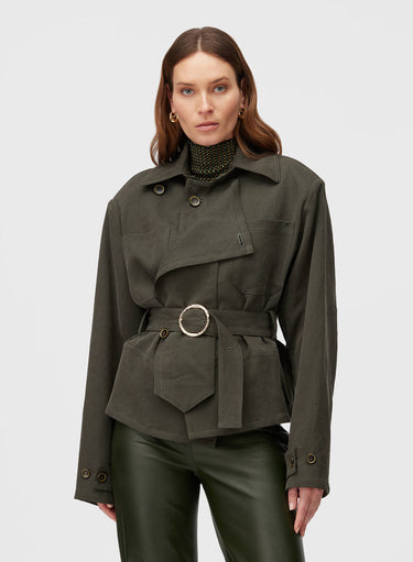 Retori Mini Trench Dark Green - Ready To Wear - Luxury Trench Coats for Women - Front