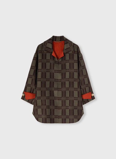 Retori Double Check Jacquard Reversible Outerwear Clay And Military Green - Ready To Wear - Luxury Coats & Jackets for Women