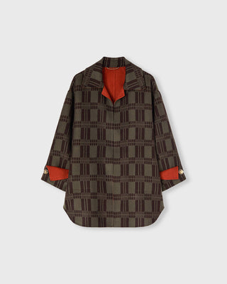 Retori Double Check Jacquard Reversible Outerwear Clay And Military Green - Ready To Wear - Luxury Coats & Jackets for Women
