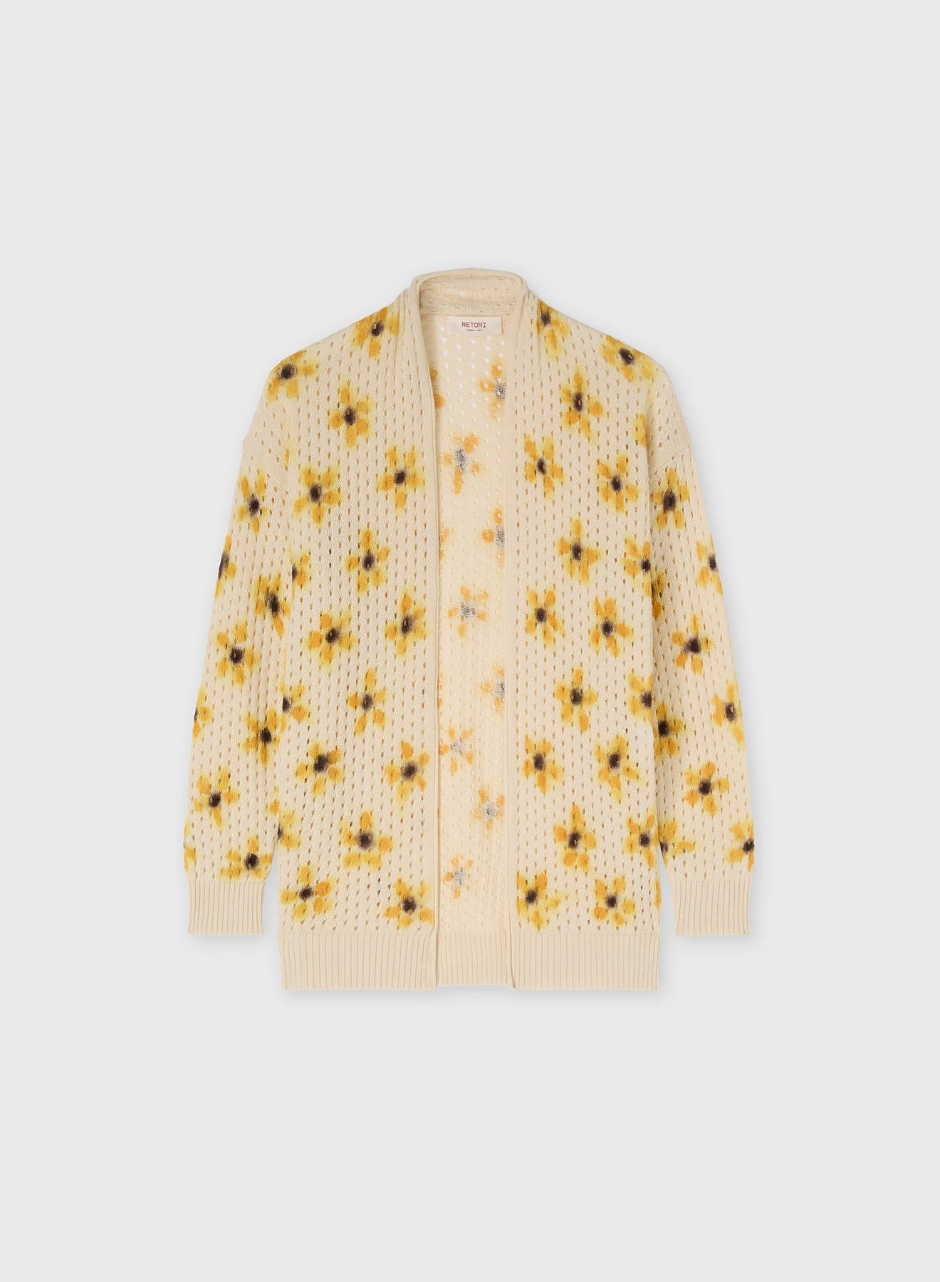 PRINTED CASHMERE OPENWORK KNIT CARDIGAN BUTTER