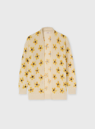 PRINTED CASHMERE OPENWORK KNIT CARDIGAN