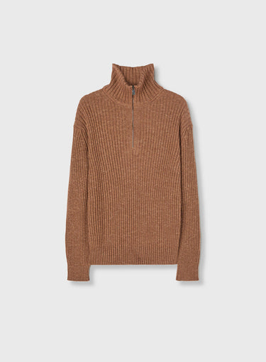 Retori Ribbed Zip Up Mock Neck Clay - Knitwear - Luxury Sweaters for Men and Women