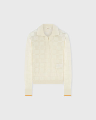 Retori Light Cotton And Cashmere Jacquard Damier Long Sleeves Polo With Contrast Color Details Butter And Yellow - Knitwear - Luxury Polos for Women