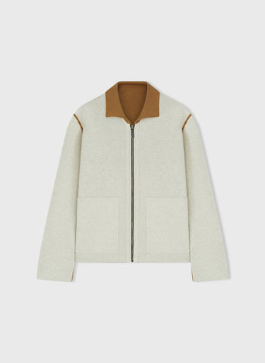 Retori Bicolor Reversible Zip Front Outerwear With Shirt Collar Camel And Natural - Knitwear - Luxury Overshirts for Men