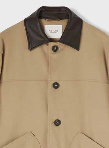 Retori Field Jacket With Leather Details Sand And Chocolate - Ready To Wear - Luxury Coats & Jackets for Men - Detail Front