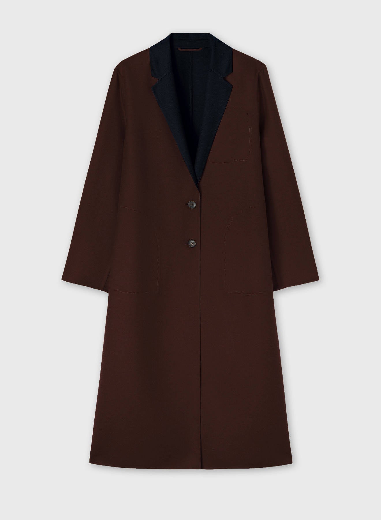 DOUBLE WOOL REVERSIBLE COAT CHOCOLATE AND NAVY