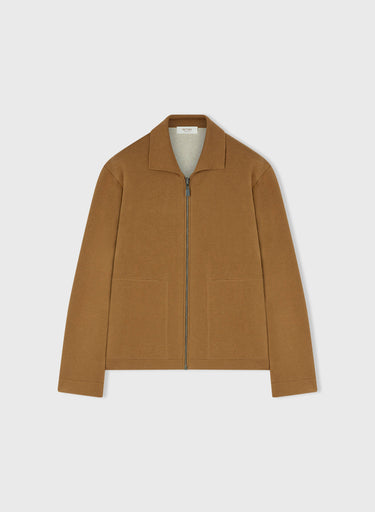 Retori Bicolor Reversible Zip Front Outerwear With Shirt Collar Camel And Natural - Knitwear - Luxury Overshirts for Men