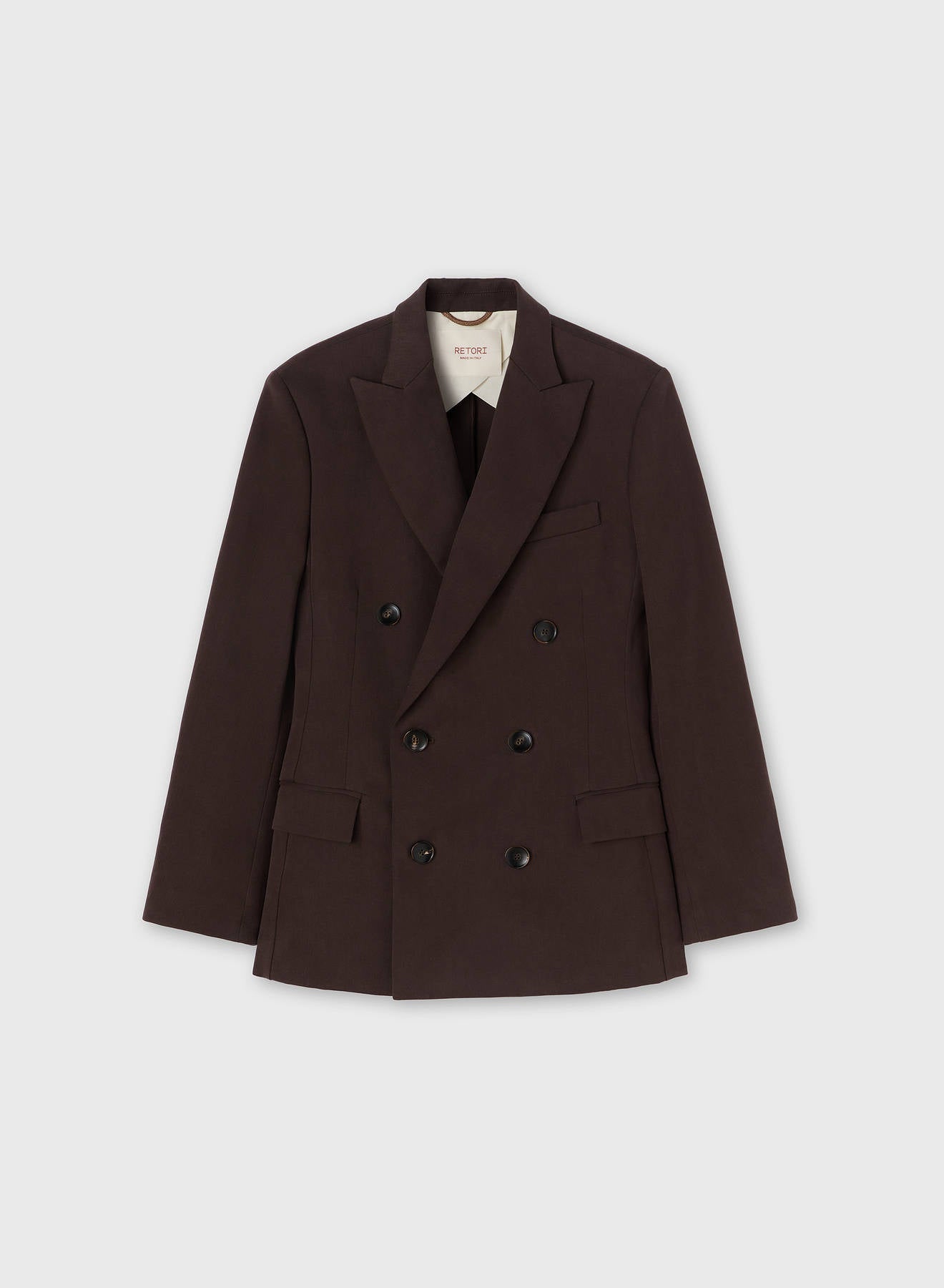 PEACH TOUCH LINEN DOUBLE BREASTED BLAZER CHOCOLATE