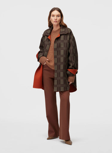 Retori Double Check Jacquard Reversible Outerwear Clay And Military Green - Ready To Wear - Luxury Coats & Jackets for Women - Full Model