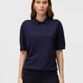 Retori Cuff Micro Check Detail Short Sleeve Polo Navy And Avio - Knitwear - Luxury Unisex Polos - Front Woman