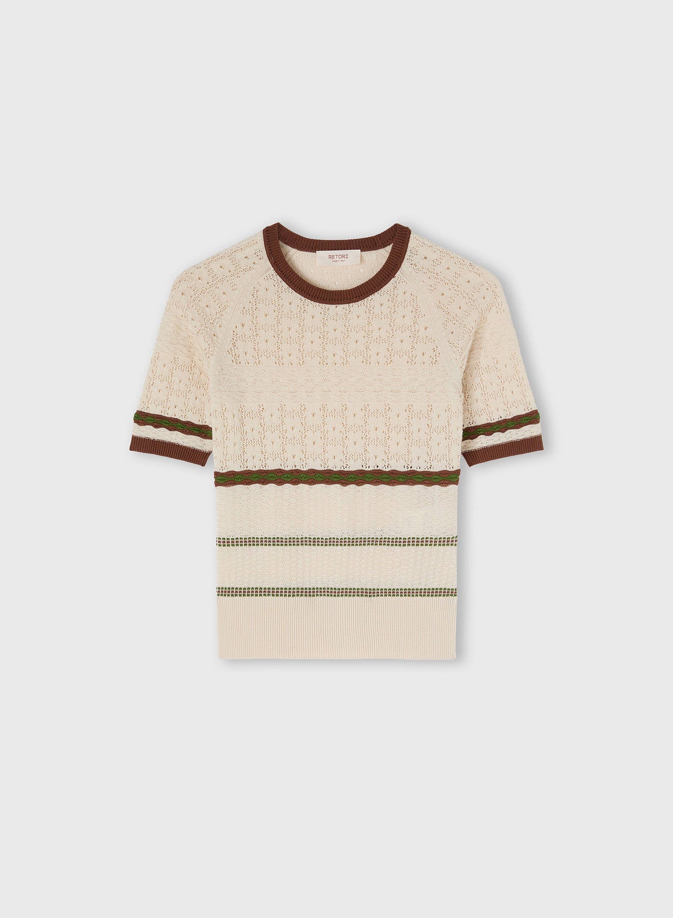MIX STITCH KNIT T-SHIRT BUTTER, TOBACCO, GREEN