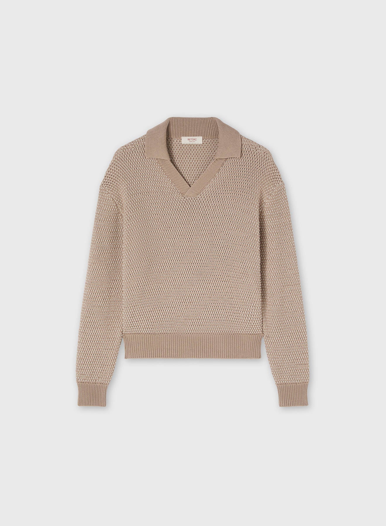 BICOLOR KNIT LONG SLEEVES POLO SAND AND BUTTER