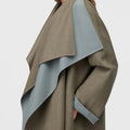 Retori Double Shawl Collar Coat Sage And Grey - Ready To Wear - Luxury Overcoats for Women - Side