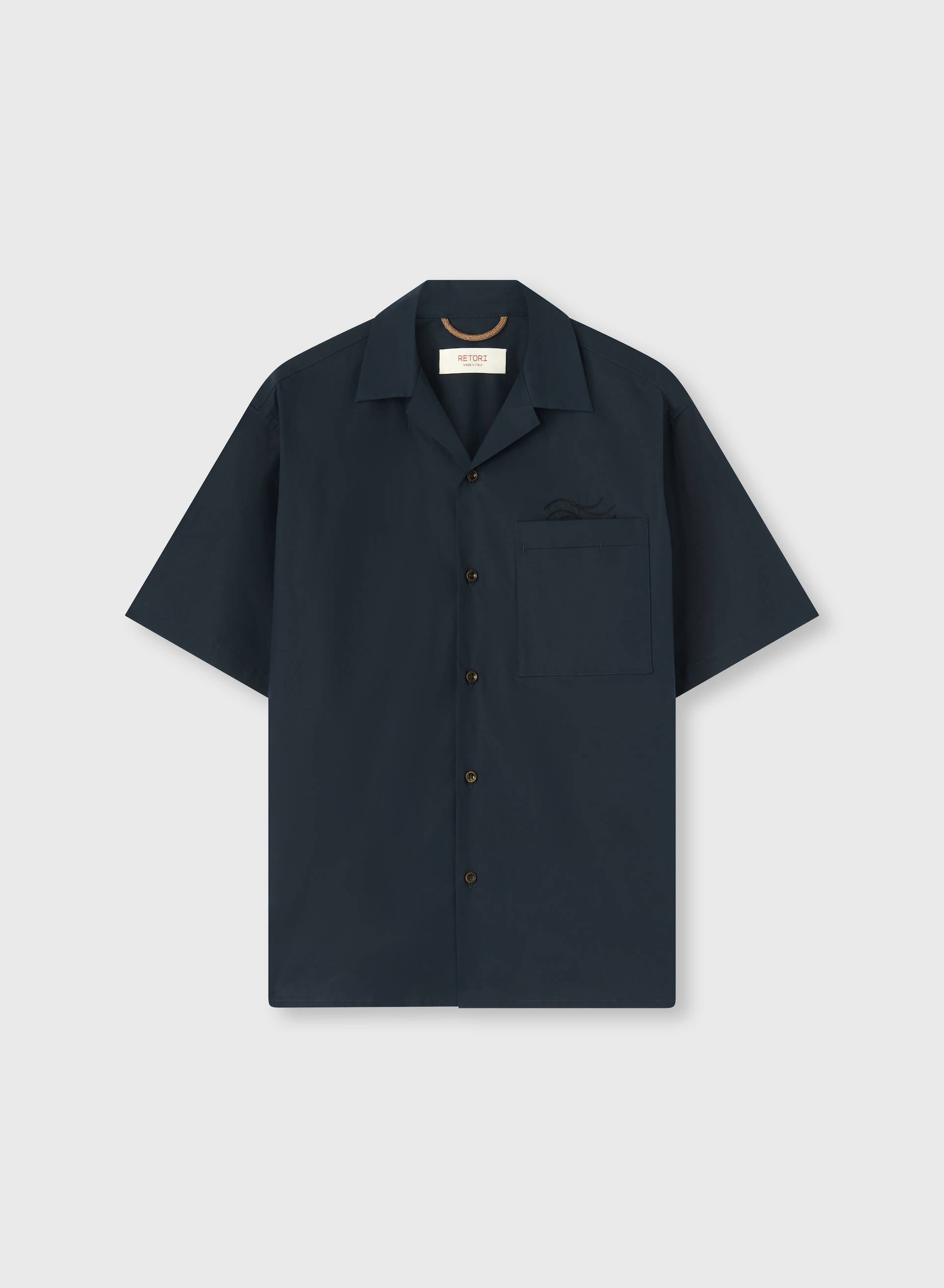CAMICIA A MANICHE CORTE IN POPELINE DI COTONE ELASTICIZZATO CON RICAMO