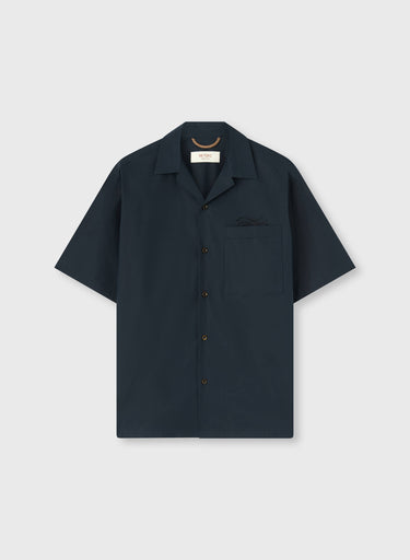 CAMICIA A MANICHE CORTE IN POPELINE DI COTONE ELASTICIZZATO CON RICAMO