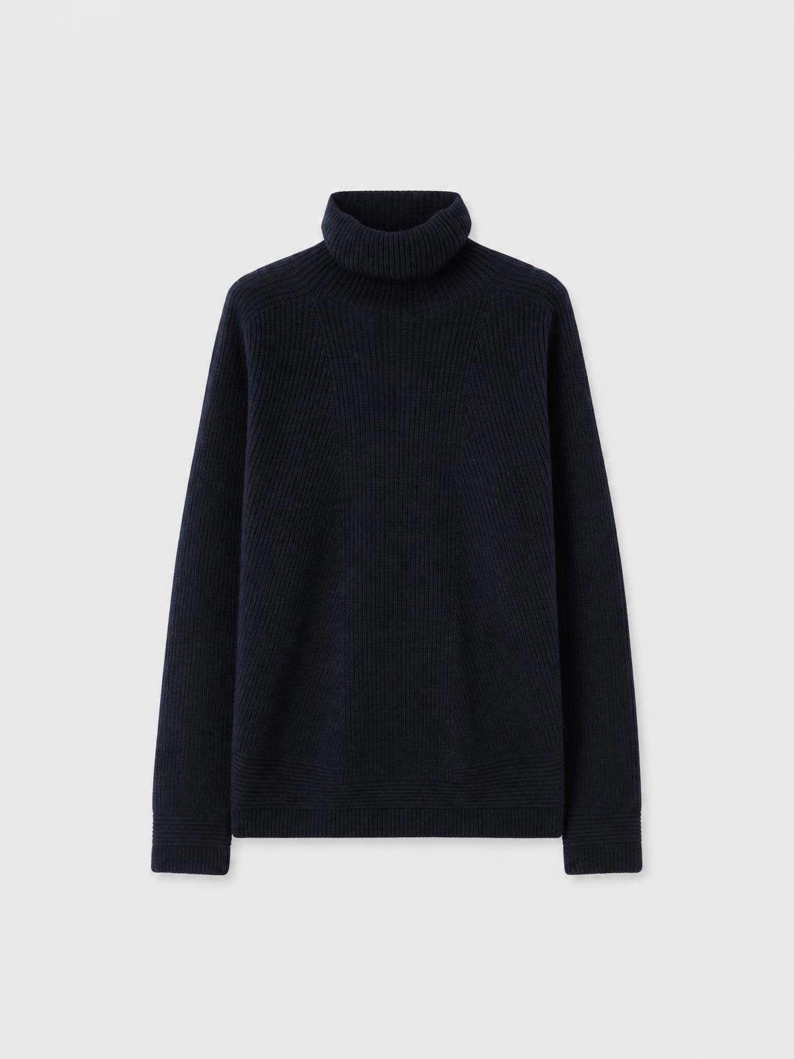 RIBBED KNIT CASHMERE TURTLENECK
