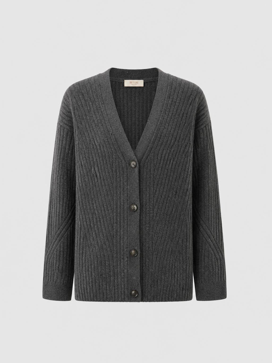 RIBBED KNIT WOOL AND CASHMERE CARDIGAN