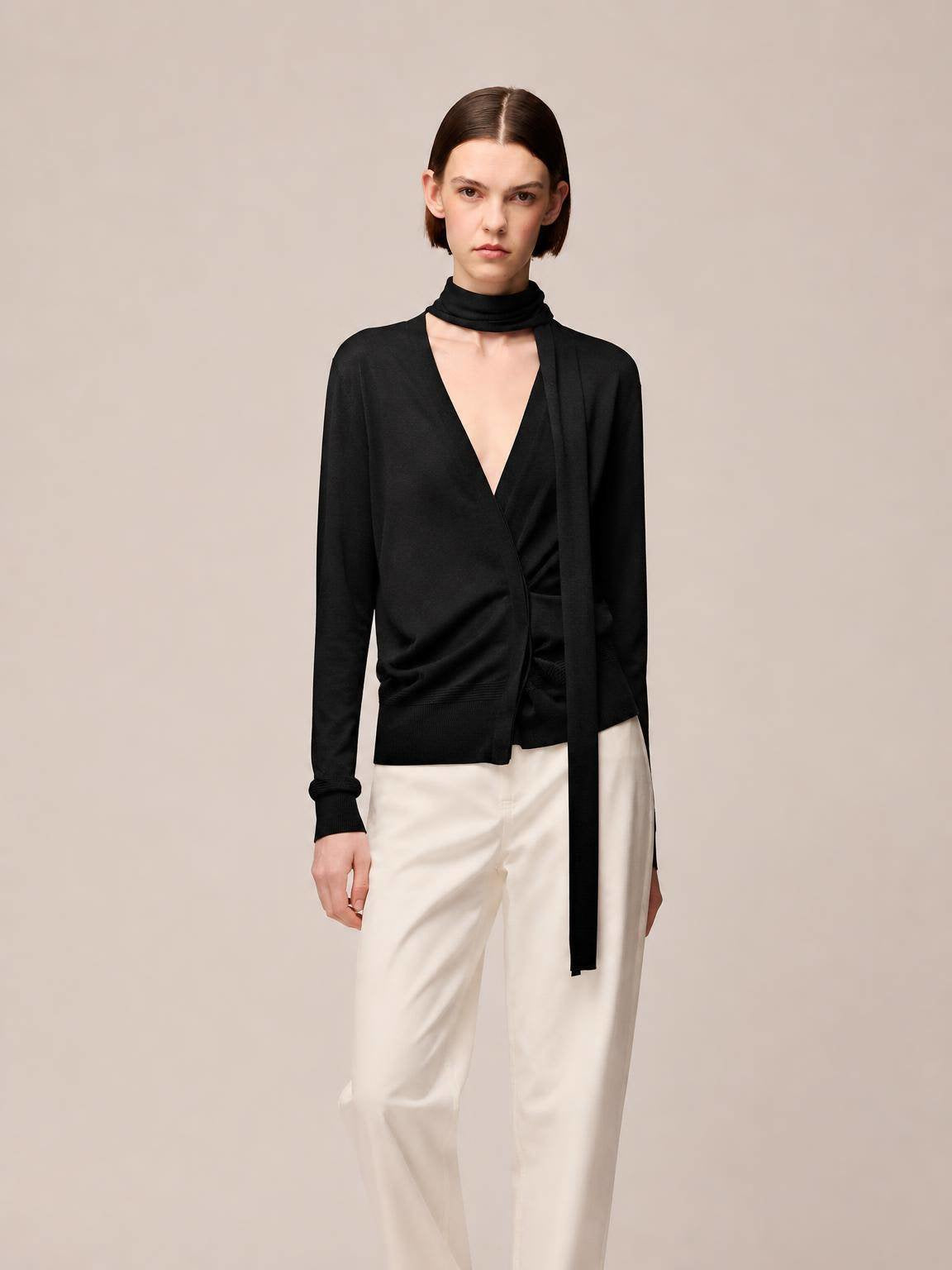 CARDIGAN IN SETA CON COLLO A SCIARPA