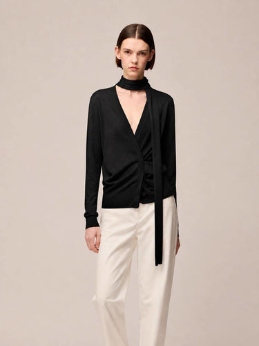 CARDIGAN IN SETA CON COLLO A SCIARPA