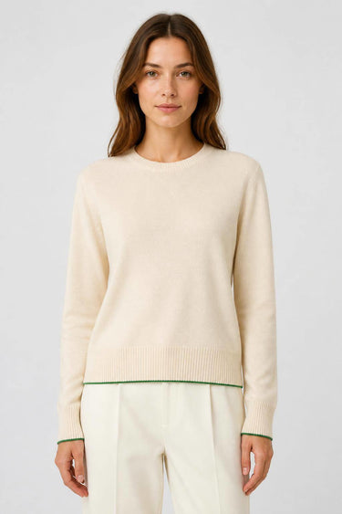 WOOL AND SILK RELAXED CREWNECK WITH CONTRAST COLOR DETAIL