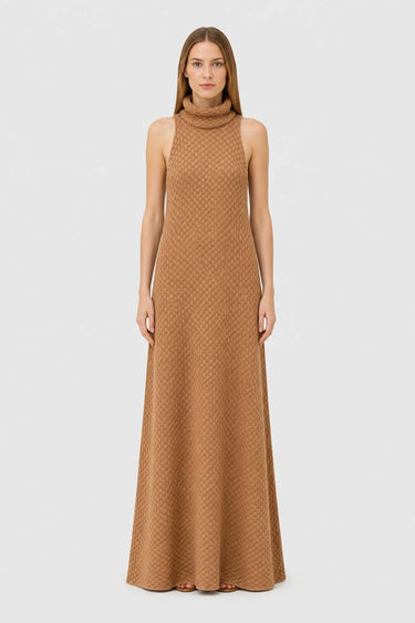 ABITO LUNGO SENZA MANICHE JACQUARD CON MAXI COLLO