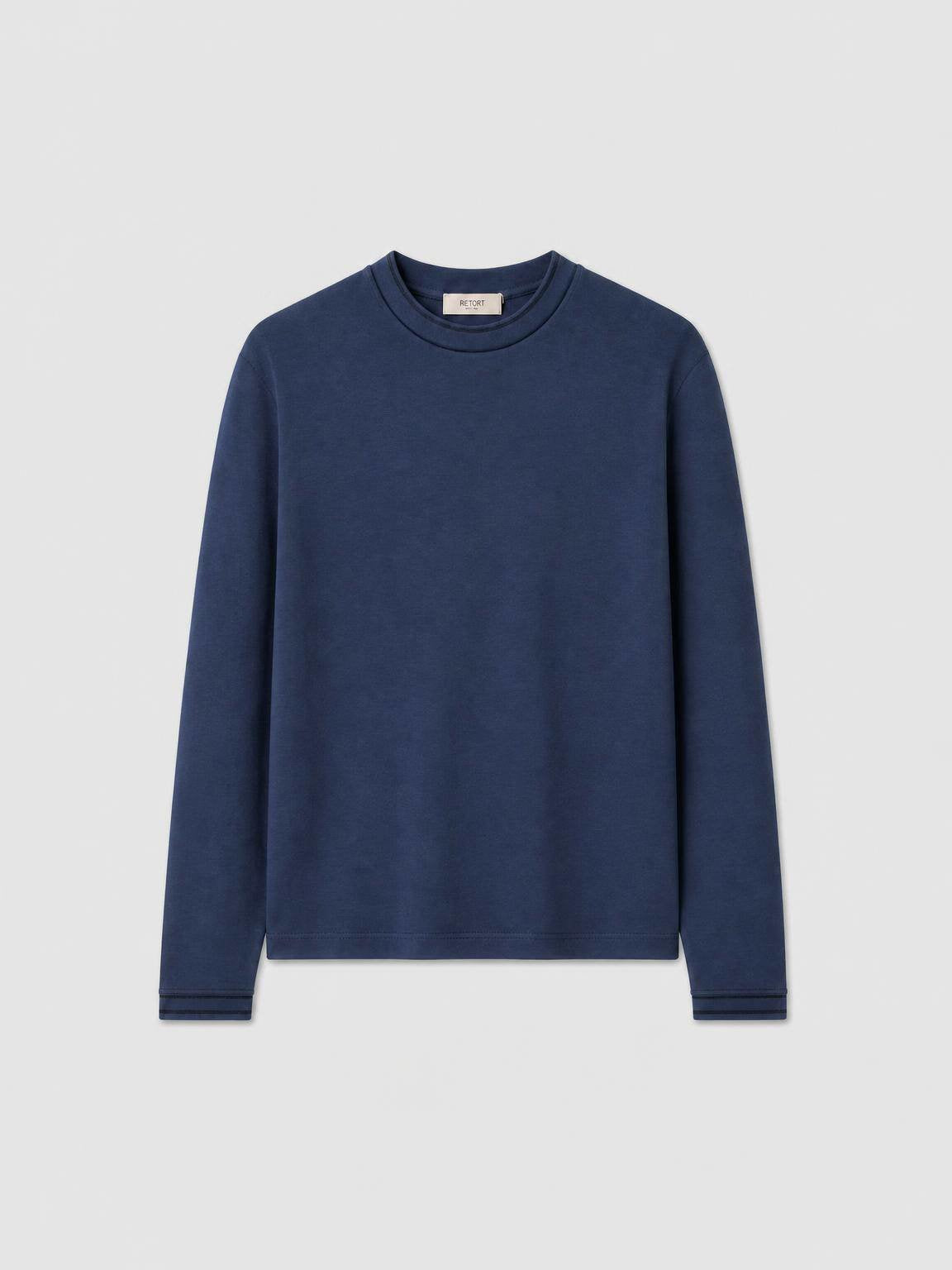 JERSEY STITCH KNIT CREWNECK WITH CONTRASTING STRIPE DETAIL