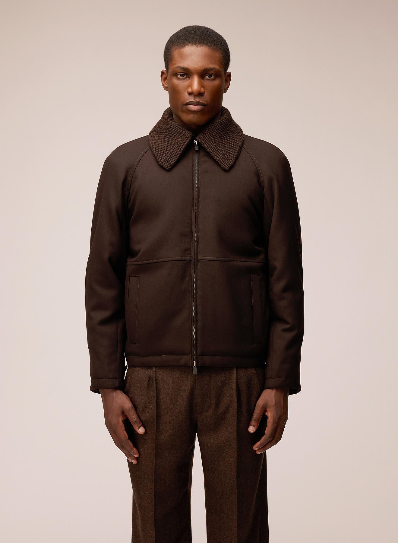 JACKET WITH DETACHABLE KNIT COLLAR