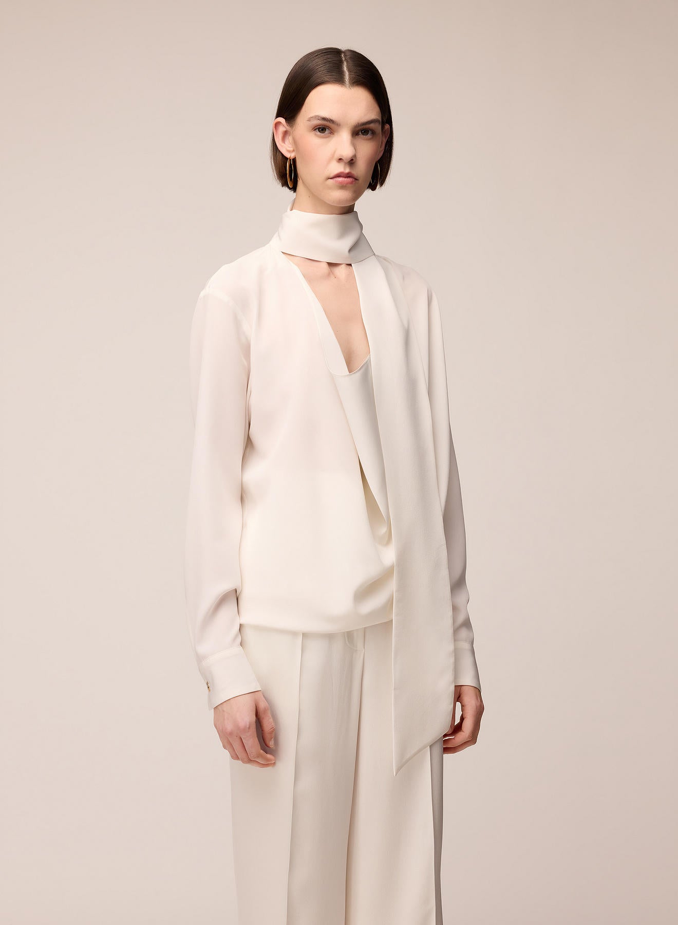 CREPE DE CHINE SCARF DETAIL BLOUSE