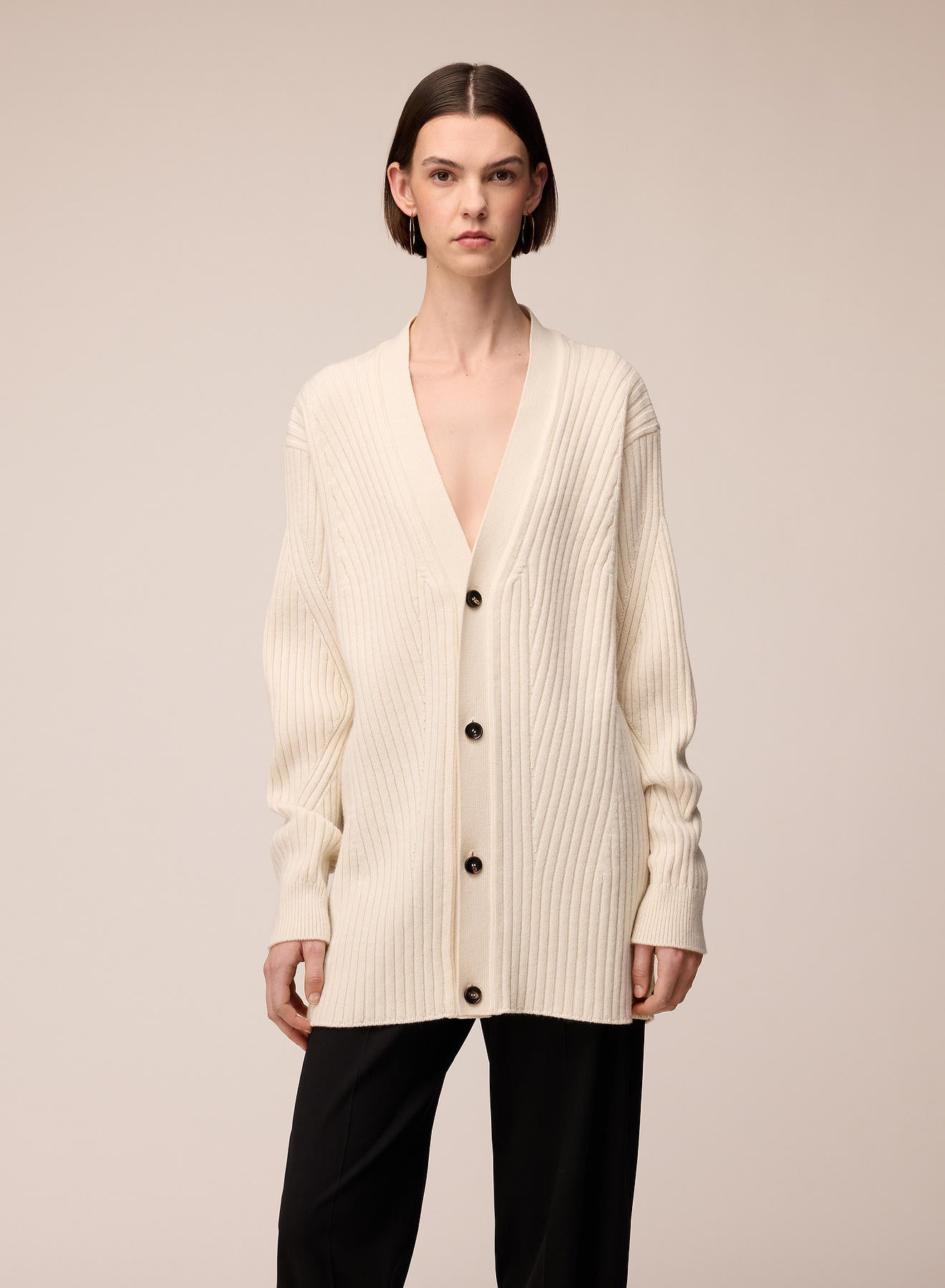 RIBBED KNIT WOOL AND CASHMERE CARDIGAN