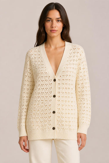 CARDIGAN IN MAGLIA TRAFORATA DI COTONE E SETA