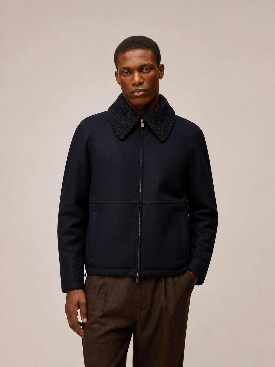 JACKET WITH DETACHABLE KNIT COLLAR