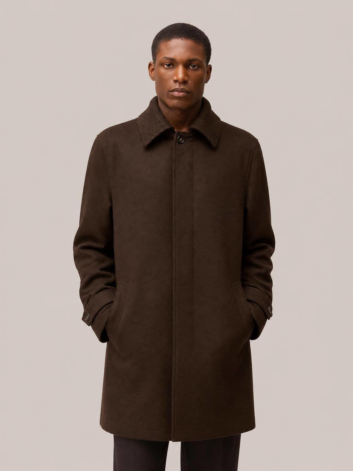 COAT WITH DETACHABLE KNIT COLLAR