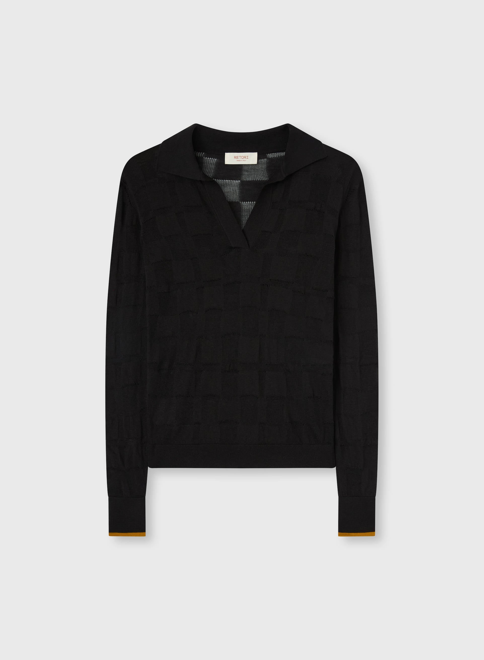 POLO MANICA LUNGA JACQUARD MOTIVO DAMIER CON DETTAGLI A CONTRASTO