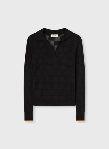 POLO MANICA LUNGA JACQUARD MOTIVO DAMIER CON DETTAGLI A CONTRASTO