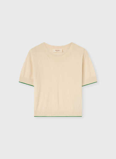 WOOL AND SILK RELAXED TSHIRT WITH CONTRAST COLOR DETAIL
