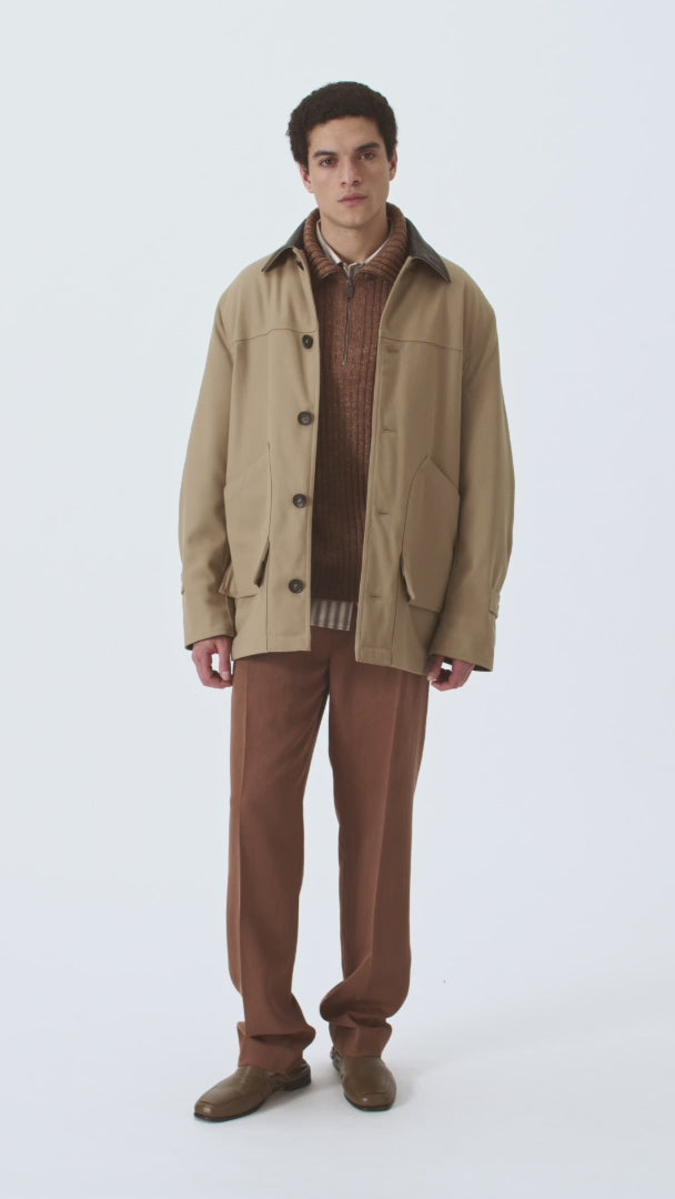 Retori Field Jacket With Leather Details Sand And Chocolate - Ready To Wear - Luxury Coats & Jackets for Men