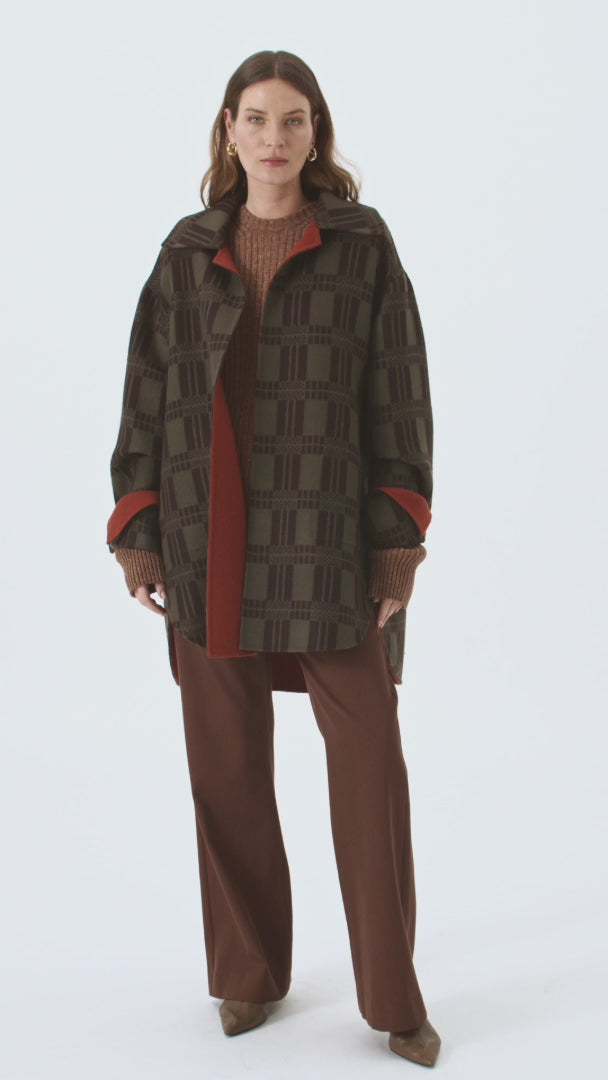 Retori Double Check Jacquard Reversible Outerwear Clay And Military Green - Ready To Wear - Luxury Coats & Jackets for Women