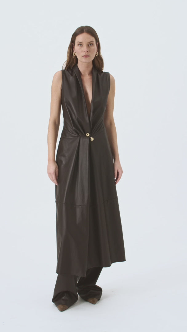 Retori Leather Vest Dress Chocolate - Ready To Wear - Luxury Dresses for Women